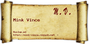 Mink Vince névjegykártya
